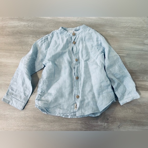 Zara Boys Light Blue Linen Button-Up Shirt 3-4 Years Long Sleeve - Picture 1 of 5